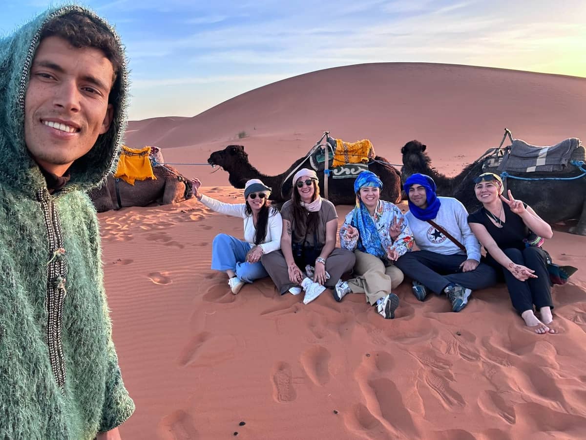 Camel trek in the Sahara desert near Merzouga Morocco